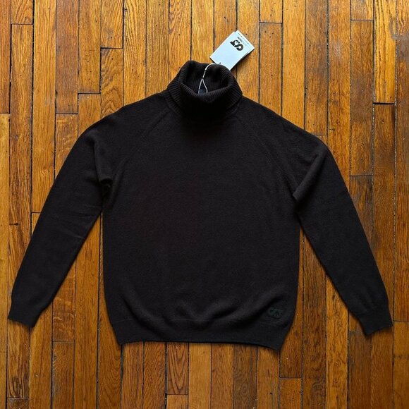 NWT Alpha Tauri 3D Knit Cashmere Wool Blend Turtleneck Sweater Women Large Brown - Picture 1 of 8